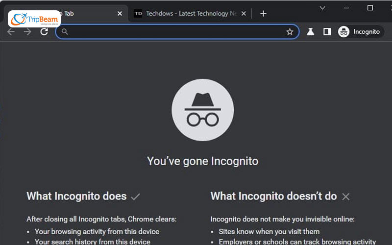 Search for flights using Incognito mode